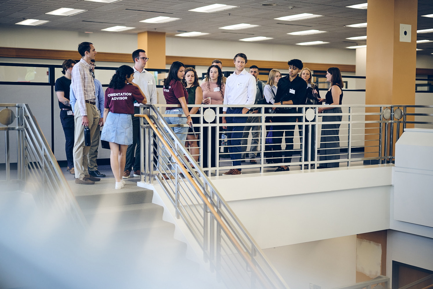 students walking through a hallway